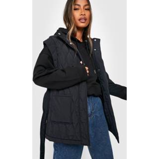 👉 Gewatteerde Bodywarmer Met Stiksels En Ceintuur, Black