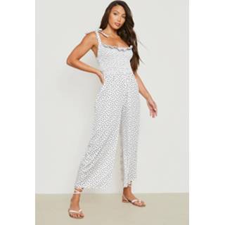 Jumpsuit wit Tall Culotte Met Bandjes En Stippen, White