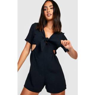 👉 Geweven Romper Met Strik En Wijde Mouwen, Black