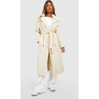 👉 Gewatteerde Trenchcoat Met Wollen Kraag, Stone