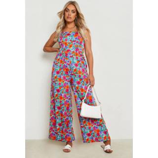 👉 Jumpsuit multi Plus Bloemen Met Ruches En Bandjes,