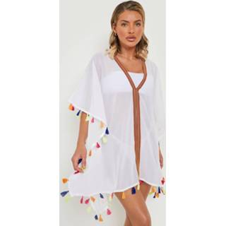 👉 Kwast wit XS Strand Kaftan Met Kwastjes, White