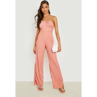 👉 Gekreukelde Jumpsuit Met Eén Open Schouder En Rechte Pijpen, Coral