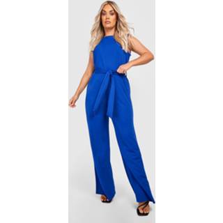 👉 Plus Wide Leg Jumpsuit Met Ceintuur, Cobalt