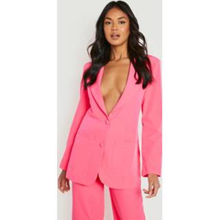 👉 Getailleerde Neon Blazer Met Laag Decolleté, Neon-Pink