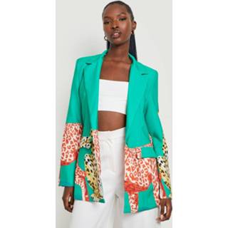 👉 Blazer donkergroen s bright green Getailleerde Luipaardprint Blazer,