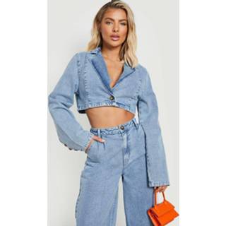 👉 Premium Korte Boxy Denim Blazer, Mid Blue