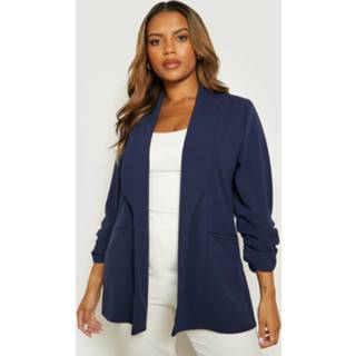 👉 Plus Blazer Met Krijtstrepen En Geplooide Mouwen, Navy