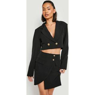 👉 Korte Getailleerde Wikkel Blazer Met Nephoornen Knopen, Black