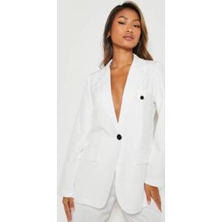 👉 Blazer ivoor Getailleerde Met Contrasterende Knopen En Zak Detail, Ivory