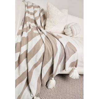 👉 Deken One Size cream Fijn Gebreid Zebraprint Dekentje Met Kwastjes,