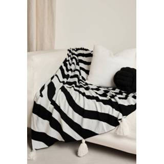 Deken zwart One Size Fijn Gebreid Zebraprint Dekentje Met Kwastjes, Black
