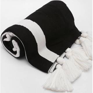 👉 Deken zwart One Size Monochroom Fijn Gebreid Dekentje Met Abstracte Print, Black