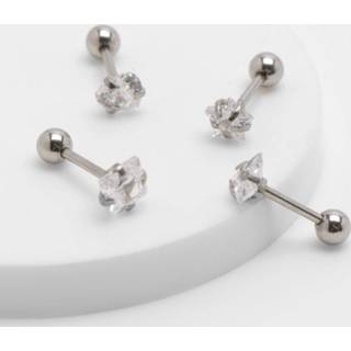 👉 Zilver One Size Cartilage Piercings Met Steentjes (4 Stuks), Silver