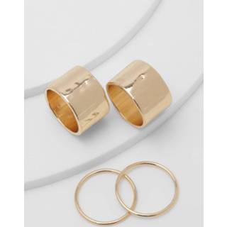 👉 Zegelring gouden goud One Size Dikke Brede Zegelringen Set, Gold