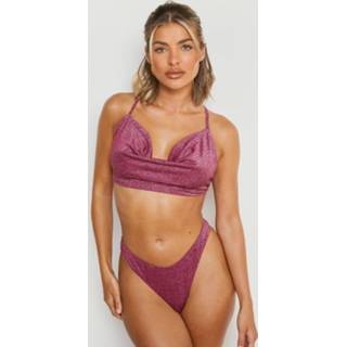 👉 Glimmende Bikini Top Met Bandjes En Waterval Hals, Berry