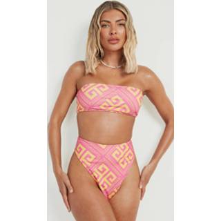 👉 Geo Print Bandeau Bikini Top, Pink
