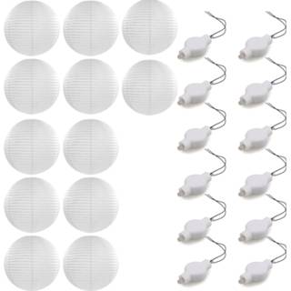 👉 Lampion witte Setje van 12x stuks luxe bolvormige party lampionnen 35 cm met lantaarnlampjes