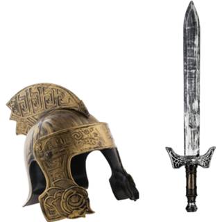 👉 Ridder volwassenen verkleed set helm en wapens zwaard 68 cm voor