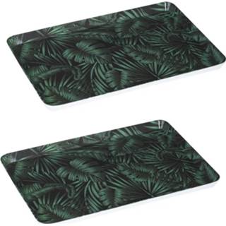 👉 Dienblad groen 2x stuks dienbladen/serveerbladen rechthoekig Jungle 30 x 22 cm donker