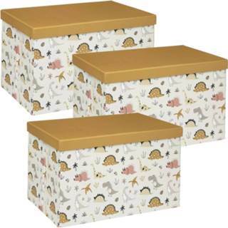 👉 Opbergdoos Multipak van 3x stuks kartonnen opbergdozen/opberg boxen met deksel dinosaurus print 38 x 24,5 25