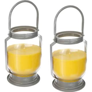 👉 Kaars glas 2x stuks antimuggen Citronella kaarsen/lantaarns in 65 branduren