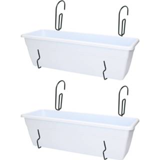 2x stuks hangende reling Plantenbakken rechthoekig 50 met kunststof beugels wit Plantenbak wit kunststof 2x stuks hangende reling Plantenbakken rechthoekig 50 x 17 15 cm met beugels