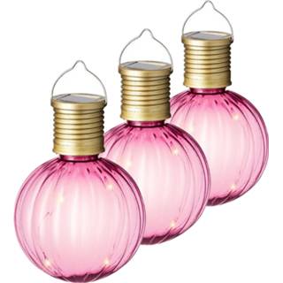 👉 Lampion roze Lumineo tuin/buiten 10x stuks Led lampje/lampion solar verlichting 11 x 8 cm