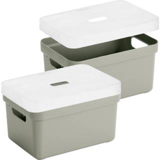 👉 Opbergbox groen transparante kunststof 3x stuks opbergboxen/opbergmanden lichtgroen van 13 liter met deksel