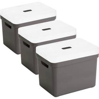 👉 Opbergbox bruin transparante kunststof Set van 3x opbergboxen/opbergmanden taupe 18 liter met deksel