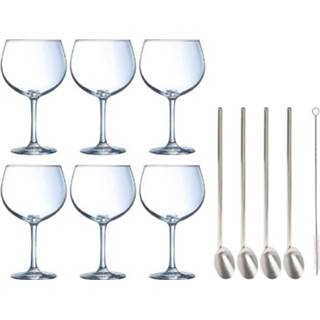 👉 Lepel RVS volwassenen 6x Gin Tonic / cocktail glazen 700 ml met 8x rietjes