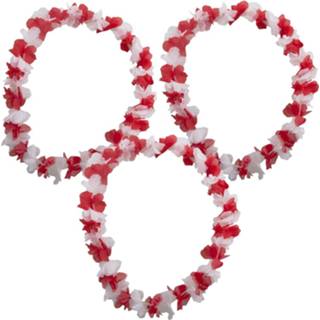 👉 Bloemenslinger rood wit volwassenen Set van 6x stuks hawaii krans en