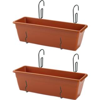 👉 Plantenbak terracotta kunststof 2x stuks hangende reling 50 x 17 15 cm met beugels