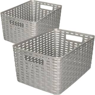 👉 Opbergbox zilver kunststof Set van 5x stuks opbergboxen/opbergmandjes rotan