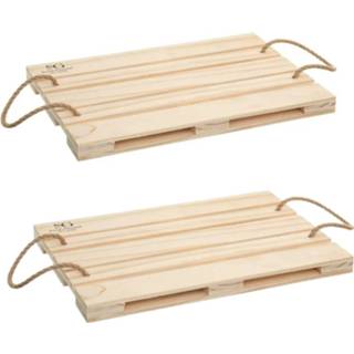 👉 Dienblad hout Set van 2x stuks dienbladen/onderzetters pallet rechthoekig 42 x 28 cm