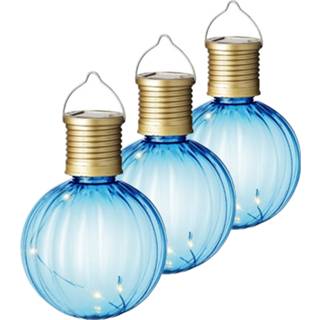 👉 Lampion Lumineo tuin/buiten 10x stuks Led lampje/lampion solar verlichting blauw 11 x 8 cm