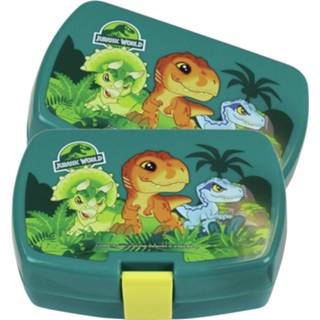 👉 Broodtrommel kunststof kinderen 3x stuks broodtrommels/lunchboxen Jurassic Park dinosaurus 16 x 11 cm