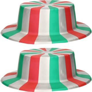 Hoed groen rood zilver plastic volwassenen 2x stuks italiaanse met vlag groen, en van