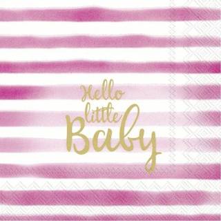 👉 Servet roze baby's 40x 3-laags servetten Hello little baby 33 x cm