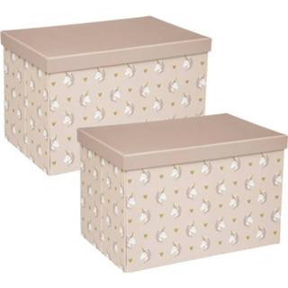 👉 Opbergdoos Multipak van 2x stuks kartonnen opbergdozen/opberg boxen met deksel eenhoorn print 38 x 24,5 25 cm