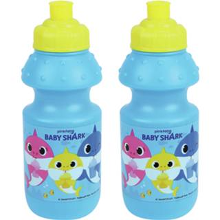 Bidon kunststof kinderen baby's 2x stuks pop-up drinkbekers Baby Shark 350 ml