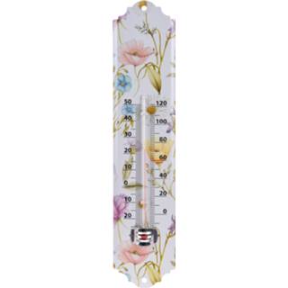 👉 Thermometer metaal Set van 2x stuks binnen/buiten met lentebloemen print 29 x 6.5 cm