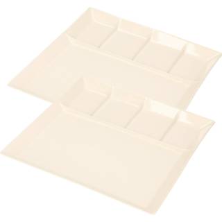 👉 Svenska Living set van 4x stuks fondueborden/gourmetborden 5-vaks wit aardewerk 24 cm
