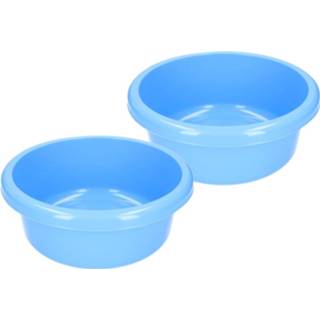 👉 Afwasbak blauw Set van 2x stuks camping afwasteilen / afwasbakken rond 6,2 liter