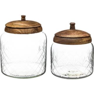 👉 Snoeppot glas houten Set van 2x snoeppotten/voorraadpotten 1,2L - 2,7L met deksel