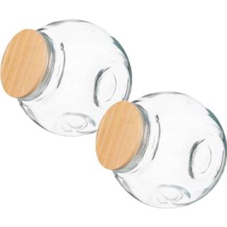 Snoeppot glas houten 2x stuks snoeppotten/voorraadpotten 0,65L met deksel