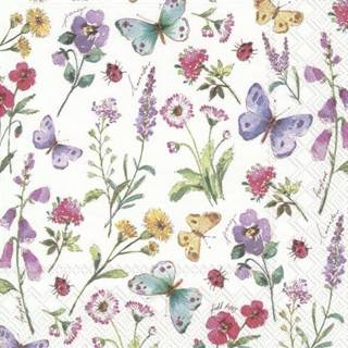👉 Servet 60x Gekleurde 3-laags servetten bloemen en vlinders 33 x cm