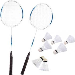 Opbergtas blauw wit volwassenen Badminton set blauw/wit met 7x shuttles en