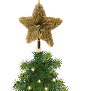 👉 Kerstboom goud piek/topper ster glitters 23 cm