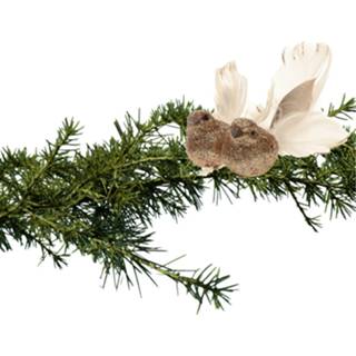 👉 Kerstboom 2x stuks vogels op clip glitter champagne 11 cm